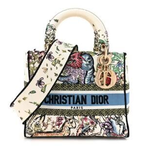 Christian Lady Dior NWT New Fabric Latte Embroidery Off-White Bag